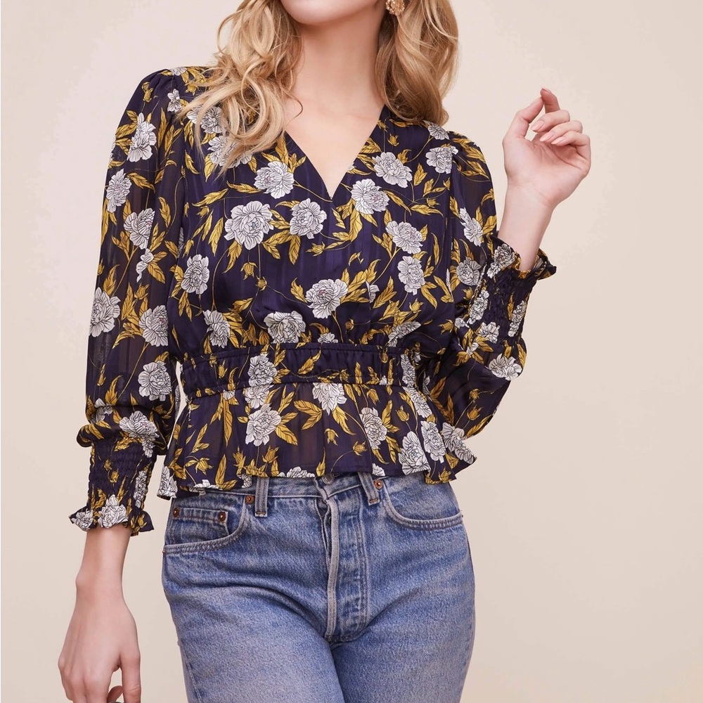 Astr Navy and Yellow Floral Blouse